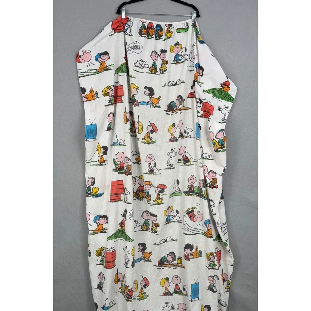 Peanuts Fitted Sheet Double White Snoopy Charlie Brown 1971 Vintage Bedding